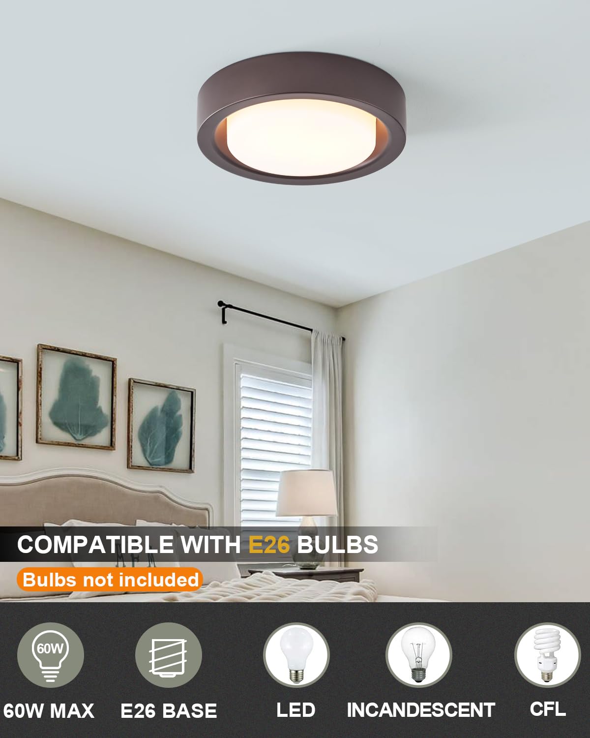 MIAOMEIO 13 Inch Flush Mount Ceiling Light, Oil Rubbed Bronze, Metal & Glass, Model CL22035