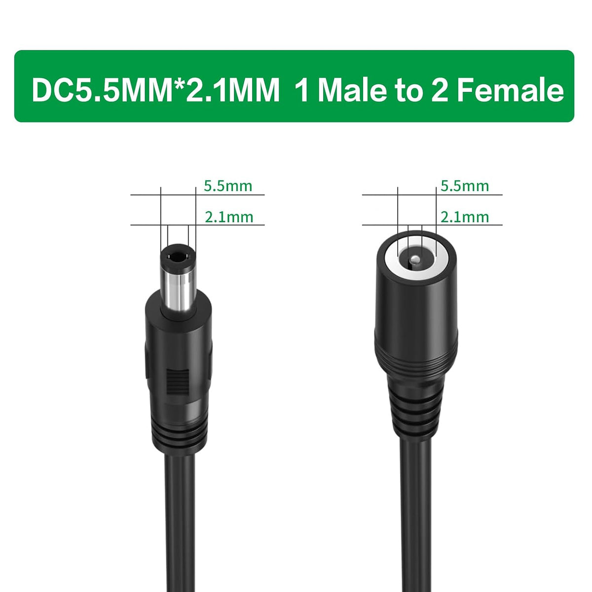 Varbmt 2 Pack 60CM 5.5mm 2.1mm 1 2 2 DC x Power Supply Y Splitter Adapter Cable DC Power Extension Wire Male to Female