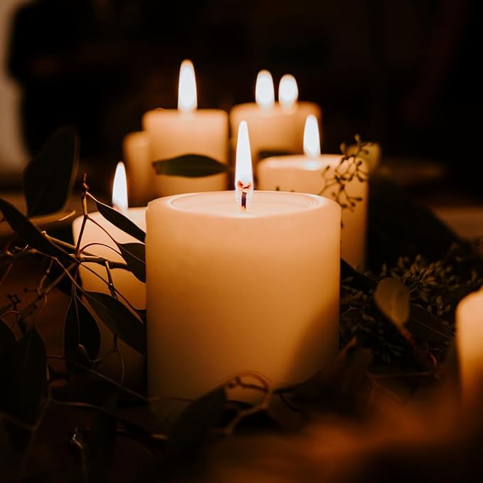 4 Packs Unscented 2x3 Inch White Pillar Candles, Small Dripless Cylinder Wax Candles for Home Wedding Party Table Holiday Spa Decor - 24 Hours Burn Time