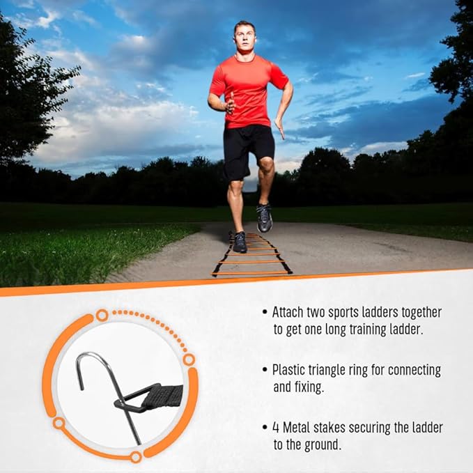 20ft Sports Agility Ladder for Men Women and Kids, Speed Youth Soccer Agility Training Equipment for Football, Exercise, Tennis, Legs Workout with Speed Parachute, Cones and Carry Bag