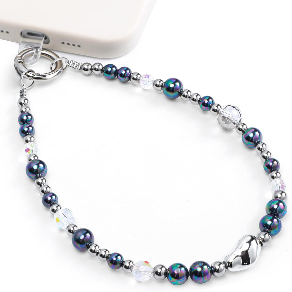 Cymoyak Phone Charm Strap, Beaded Phone Wrist Strap, Cellphone Lanyard Chain with Tether Tab.