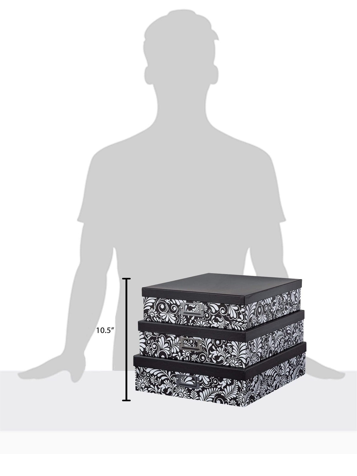 Soul & Lane Modern Botanical Decorative Cardboard Boxes with Lids, Set of 3 Black and White Floral Letter Storage for Documents, Memory Boxes for Keepsakes, Photos, Scrapbooks
