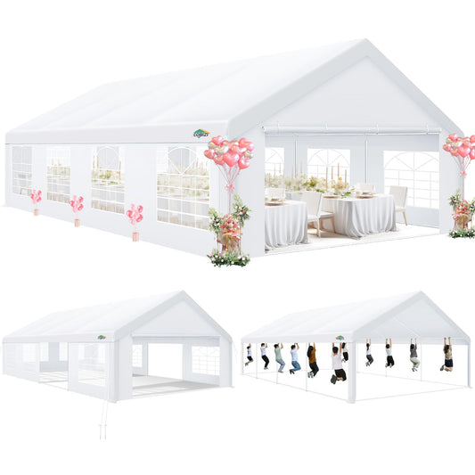 COBIZI 20x30 Party Tent Heavy Duty, Carpas para Fiestas 20x30 with 6 Removable Sidewalls & 4 Built-in Sandbags, Party Tent for Party Outside UV50+ Waterproof, White