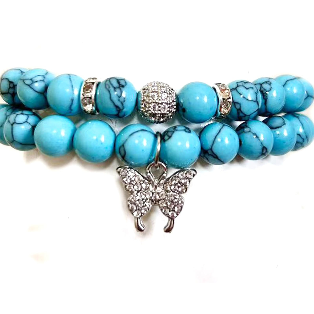 SNXPPFDC Crystal Bracelet - Healing Turquoise Bracelet - Butterfly Bracelets for Women - 8mm Natural Stone Beads Chakra Bracelets Couple Bracelets Friendship Bracelet (Turquoise, Butterfly)