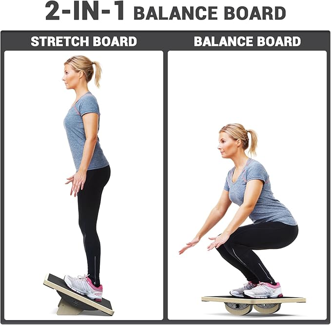 Sportneer 2-in-1 Balance Board ??Adjustable Wobble & Slant Board for Core Strength, Stretching, Rehab, Standing Desk, Home Gym Workout
