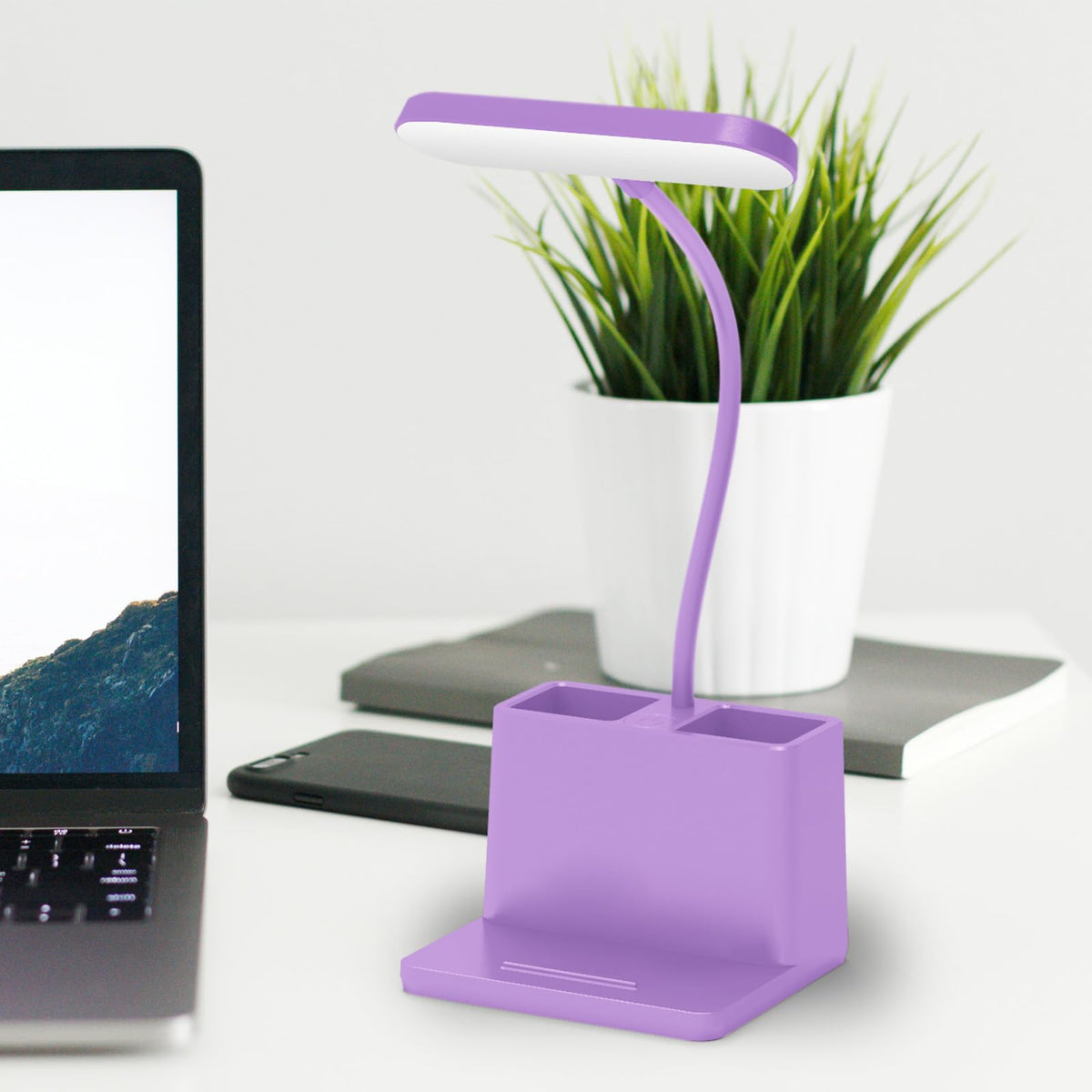 AXX Cute Purple Desk Lamp, Rechargeable Study Table Light for Home Office, Small, Battery Operated, LED, Flexible Gooseneck, Mini, Cordless, College Dorm Room Desktop Accessories for Teen Girls