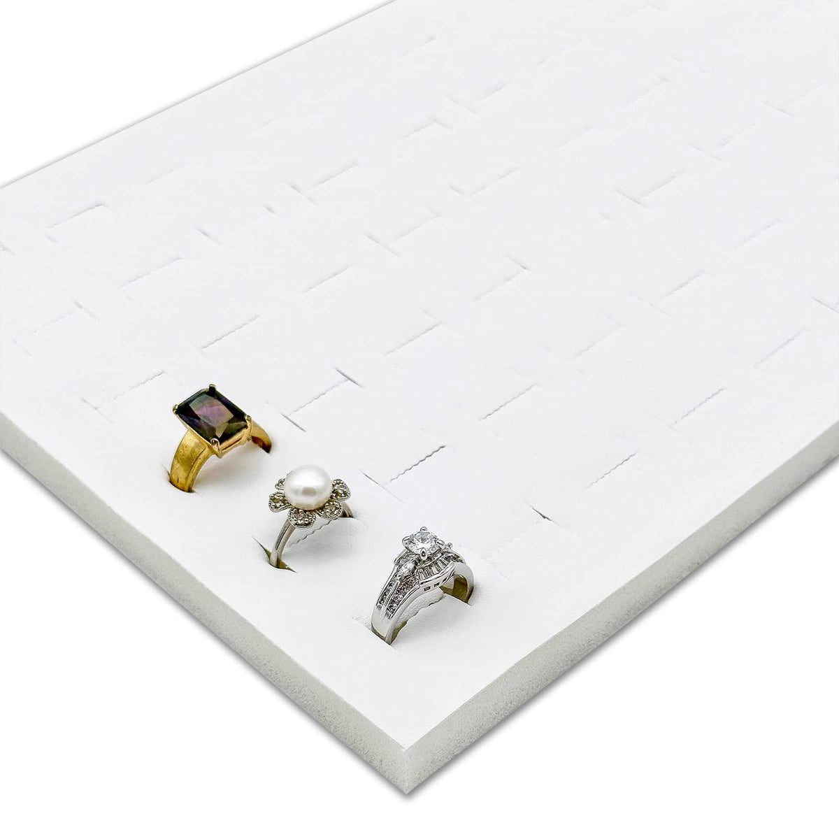 TheDisplayGuys For Your Modern Living 2-Pack 72-Ring Holders Leatherette Foam Padding Jewelry Inserts - Tray/Case Liners - Retail Display, Storage (White) by The Display Guys