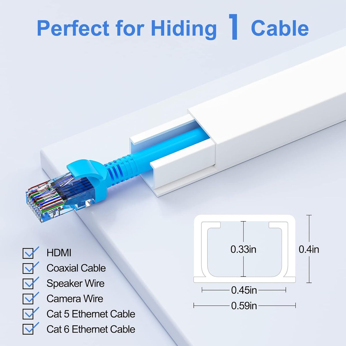 Yecaye 113in 2 W0.59in H0.4in, Cord Hider, One-Cord Cable Concealer, Cord Covers for Wires on Wall, Easy Install Cable