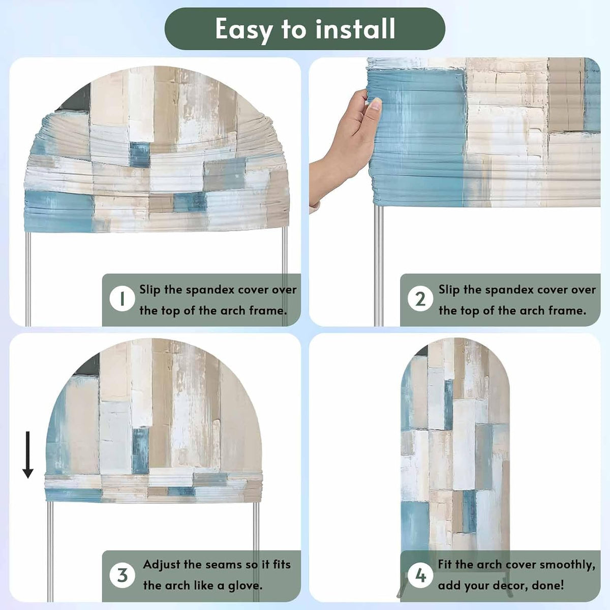 Jnbasdffb 7.2 Abstract Blue Brown Wedding Arch Cover,Stretchy Spandex Arch Backdrop Stand Covers FT,Oil Painting Simple