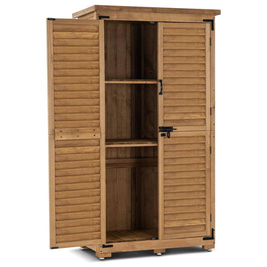 MCombo Outdoor Storage Cabinet, Garden Storage Shed, Outside Vertical Shed with Lockers, Outdoor 63 Inches Wood Tall Cabinet for Yard and Patio 0870 (Natural)