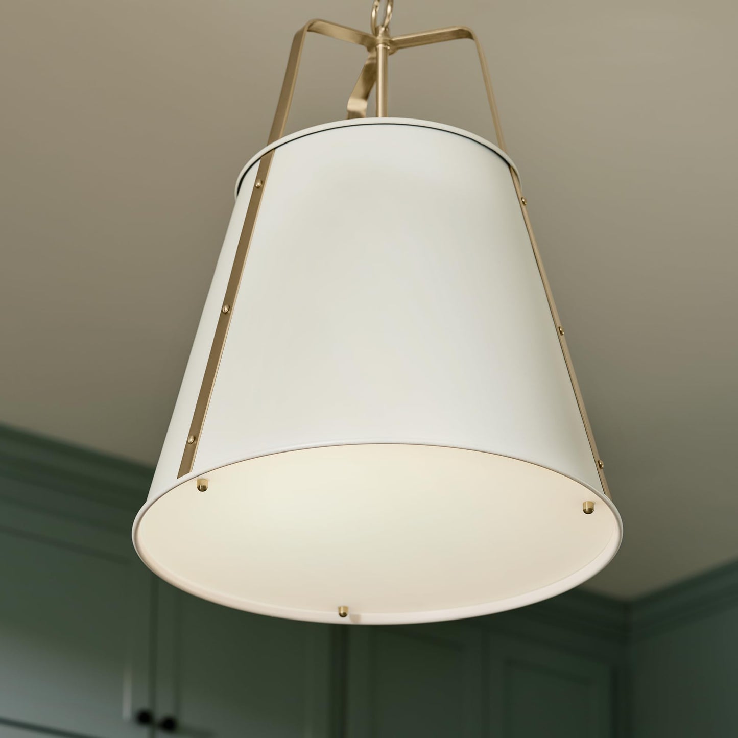 Kichler Etcher 2-Light Pendant Light Fixture with Etched Painted White Glass Diffuser, Kitchen Island Hanging Light in White and Champagne Bronze (22.5" x 18"), 52711WH