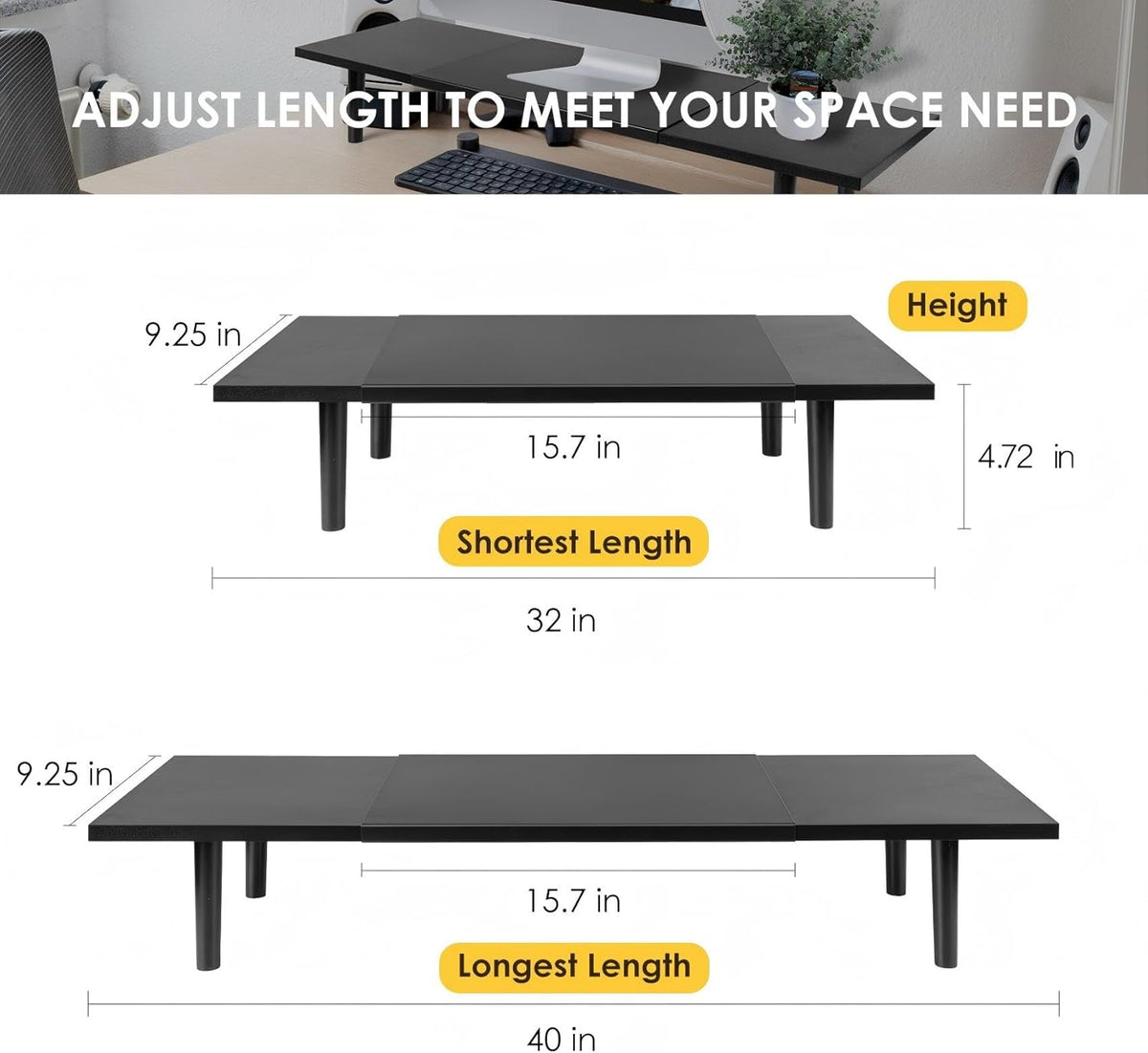 32-40 InchLarge 2 Across-Star Dual-Monitor-Stand-Riser-For-Desk Adjustable Length Desktop Computer Monitor Riser
