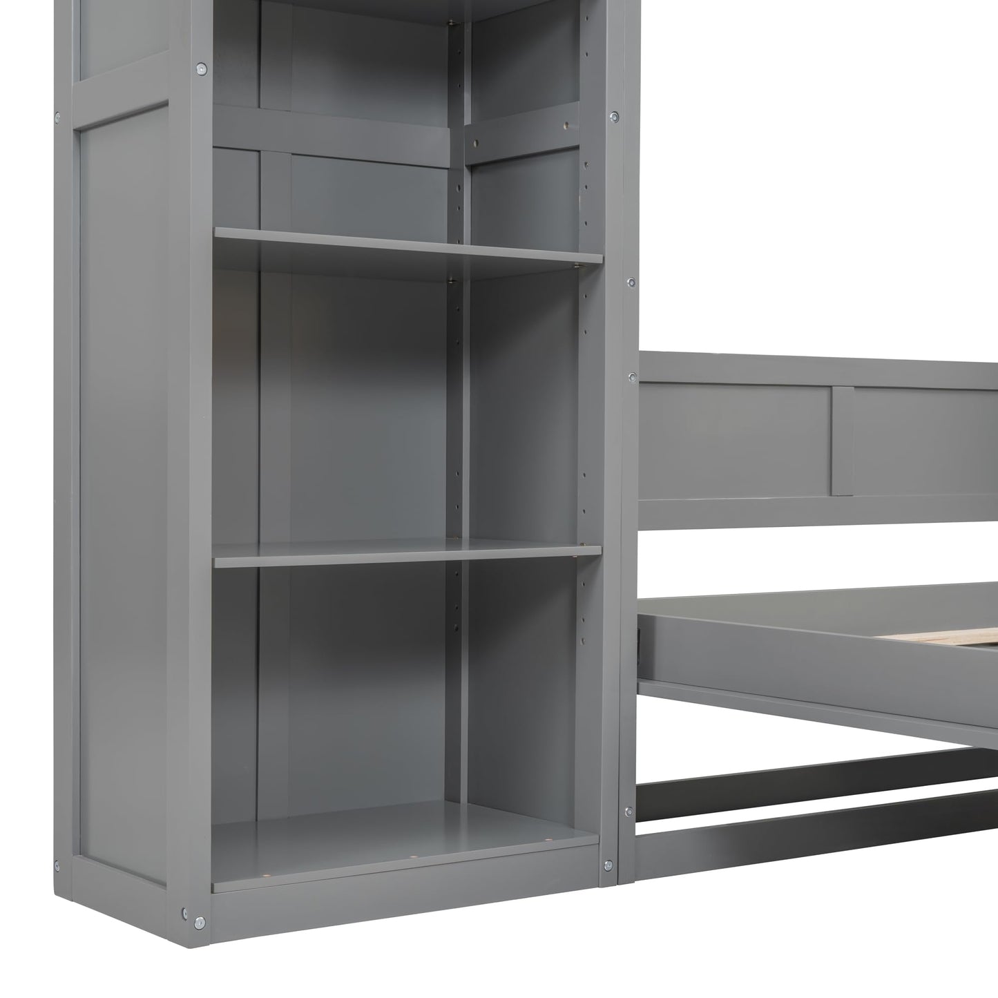 KTATK Full Size Murphy Bed with Five-Layer Cabinet,Solid Wood Storage Hidden Wall Beds Frame,W/Dual Piston Metal Folding Mechanism Designed,Space-Saving,for Home Office,Study,Guest Room,Gray