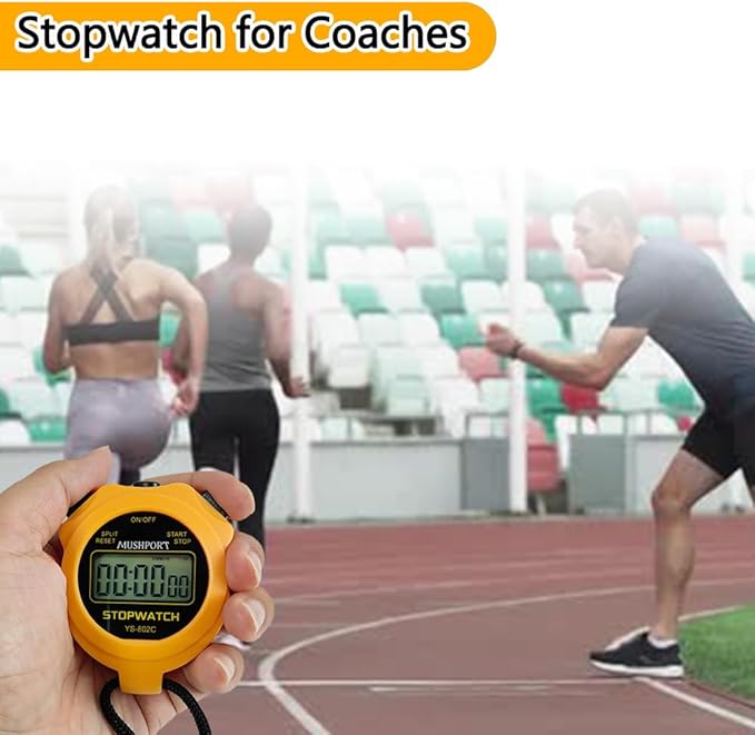 Stopwatch Timer Only Stopwatch Mode, ON/Off Silent Simple Operation, Without Clock Date Countdown, Digital Kids Stop Watch for Sports Coaches Swimming Running, Orange
