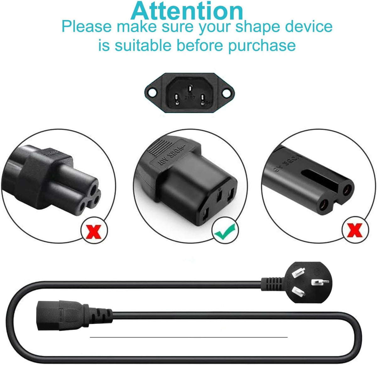 YCWZZH 3 2 1 6FT Universal Prong AC Power Cord Replacement for Horizon Fitness Treadmills Ellipticals, Superfit