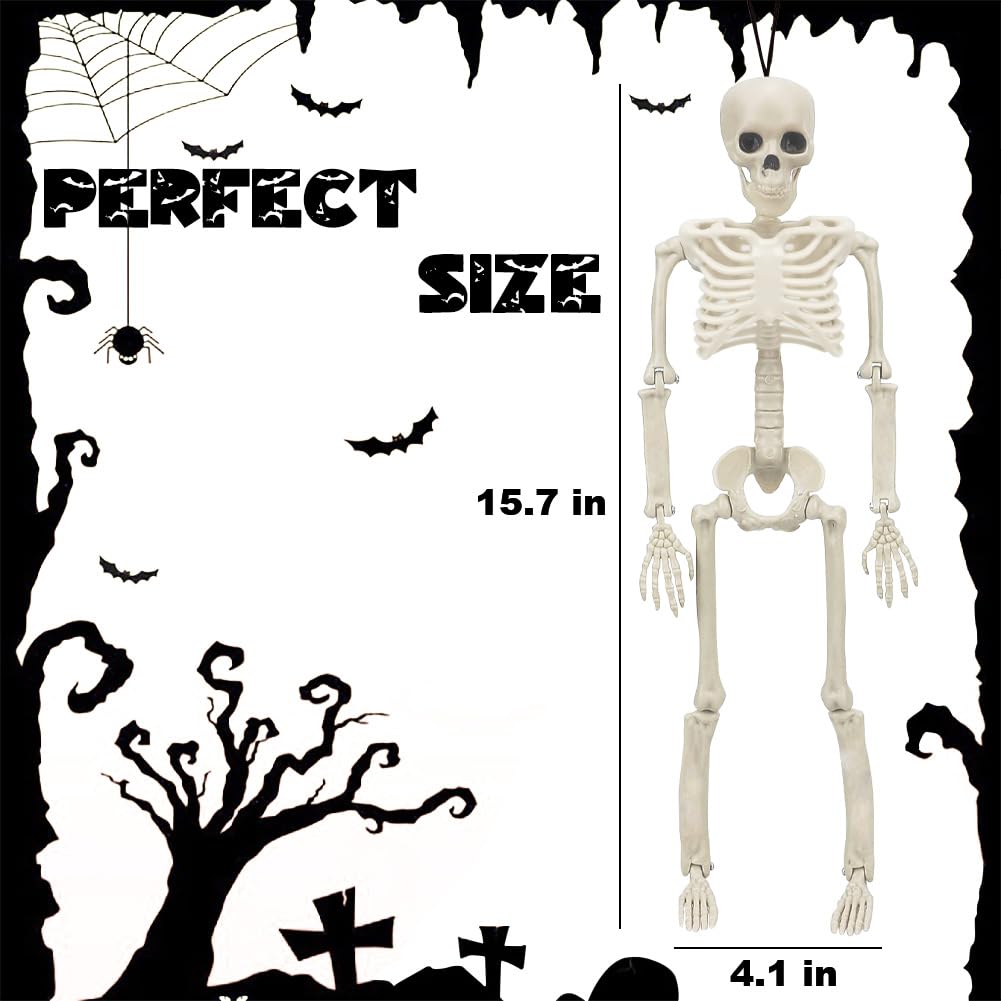 WODMAZ 5 Packs Halloween Skeletons, 16" Halloween Full Body Skeleton with Posable Joints for Haunted House Graveyard Props Decor