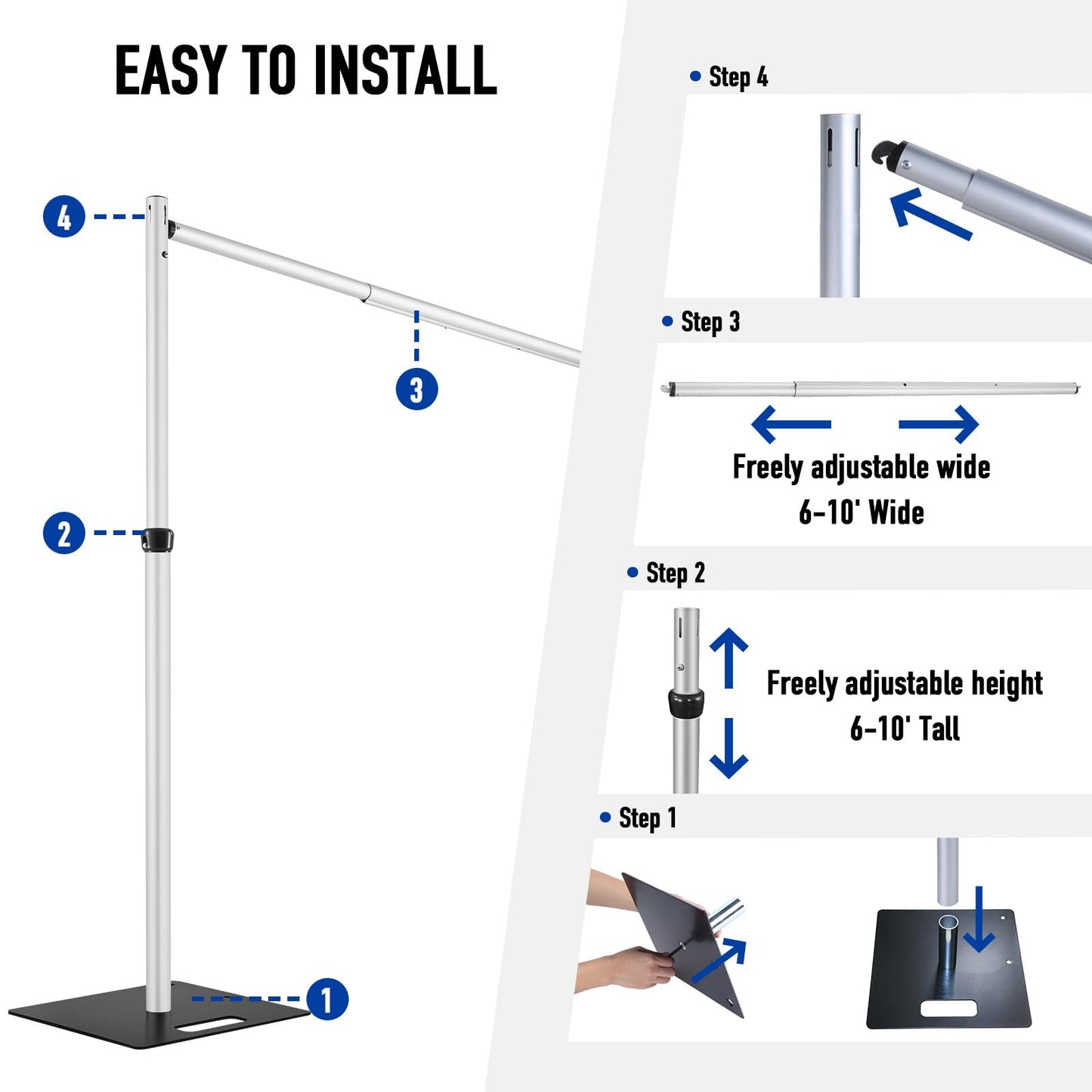 Hecis Heavy Duty Backdrop Stand, 10x20ft Pipe and Drape Stand Kit, Adjustable Decoration Stand, Back Drop Stand for Party Event, Trade Shows & Wedding Decor