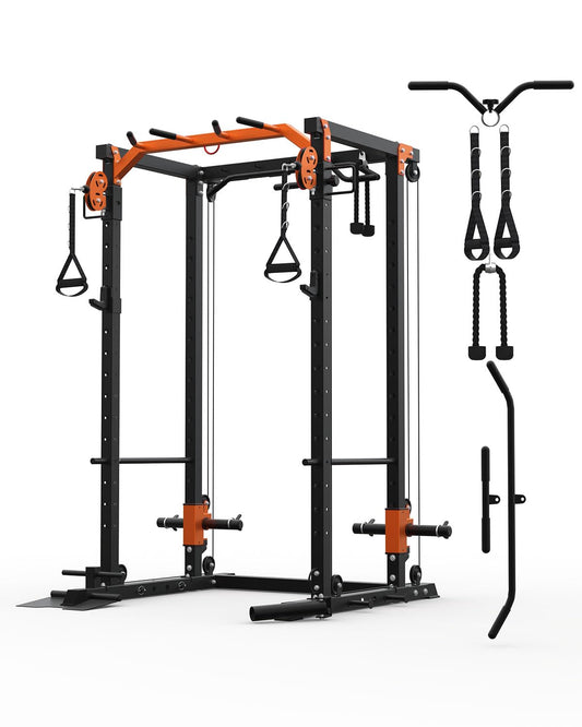 Power Cage for Home Gym, 2000LBS Power Rack with Cable Crossover and Dual Independent Pulley System, Squat Rack with LAT Pull Down System, Workout Cage for for Full Body Training