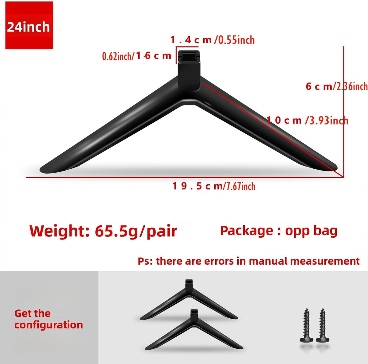 Dranvosk 24-27Inch 2 Pack Universal TV Stand Legs for TVs | Replacement TV Feet with Screws | Easy Install Plastic