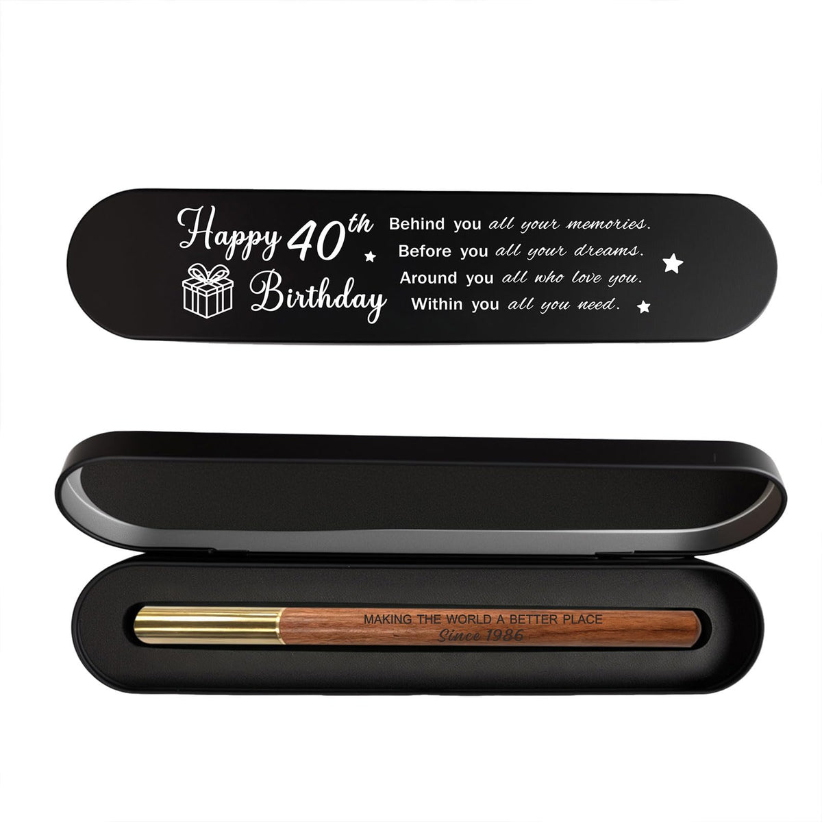 iyaone 40th Birthday Gift for 1986 Born - Engraved Wooden Gel Pen & Keepsake Box Set, Thoughtful 40 Year Old Gift for Men & Women, Milestone Birthday Present