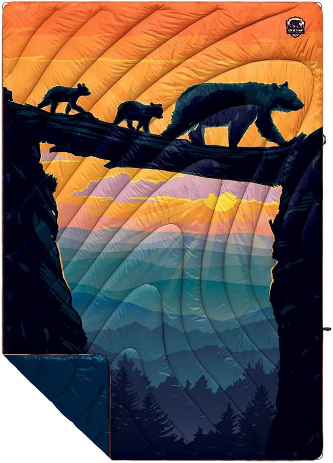 Rumpl Original Puffy Great Smoky Mountains National Park Blanket for Camping and Outdoors, V1, Great Smoky National Park - Bear Crossing V1
