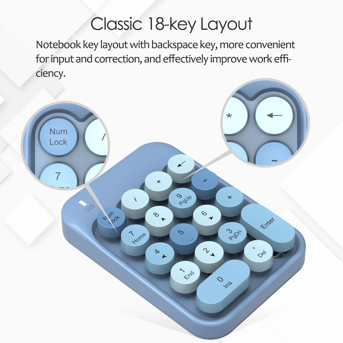 FELICON 18 2.4G Accounting Wireless Numeric Keypad Keys with Mini Portable Silent Number Pad USB Receiver Financial