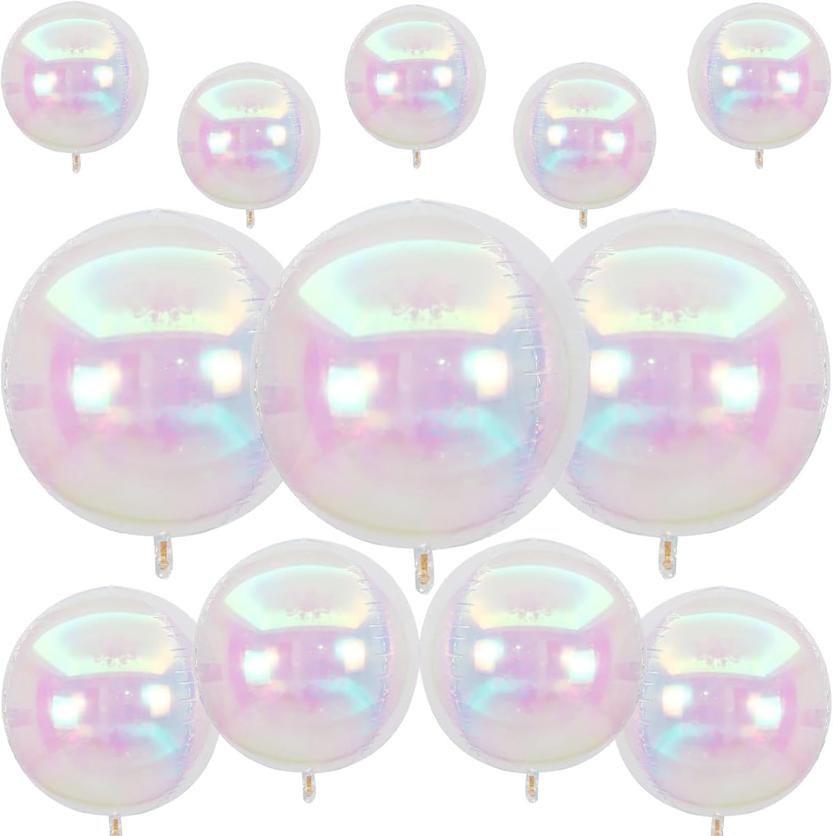 Skiennix 12Pcs Iridescent Round Foil Balloons - Holographic 4D Clear Balloons for Birthday & Wedding Decor