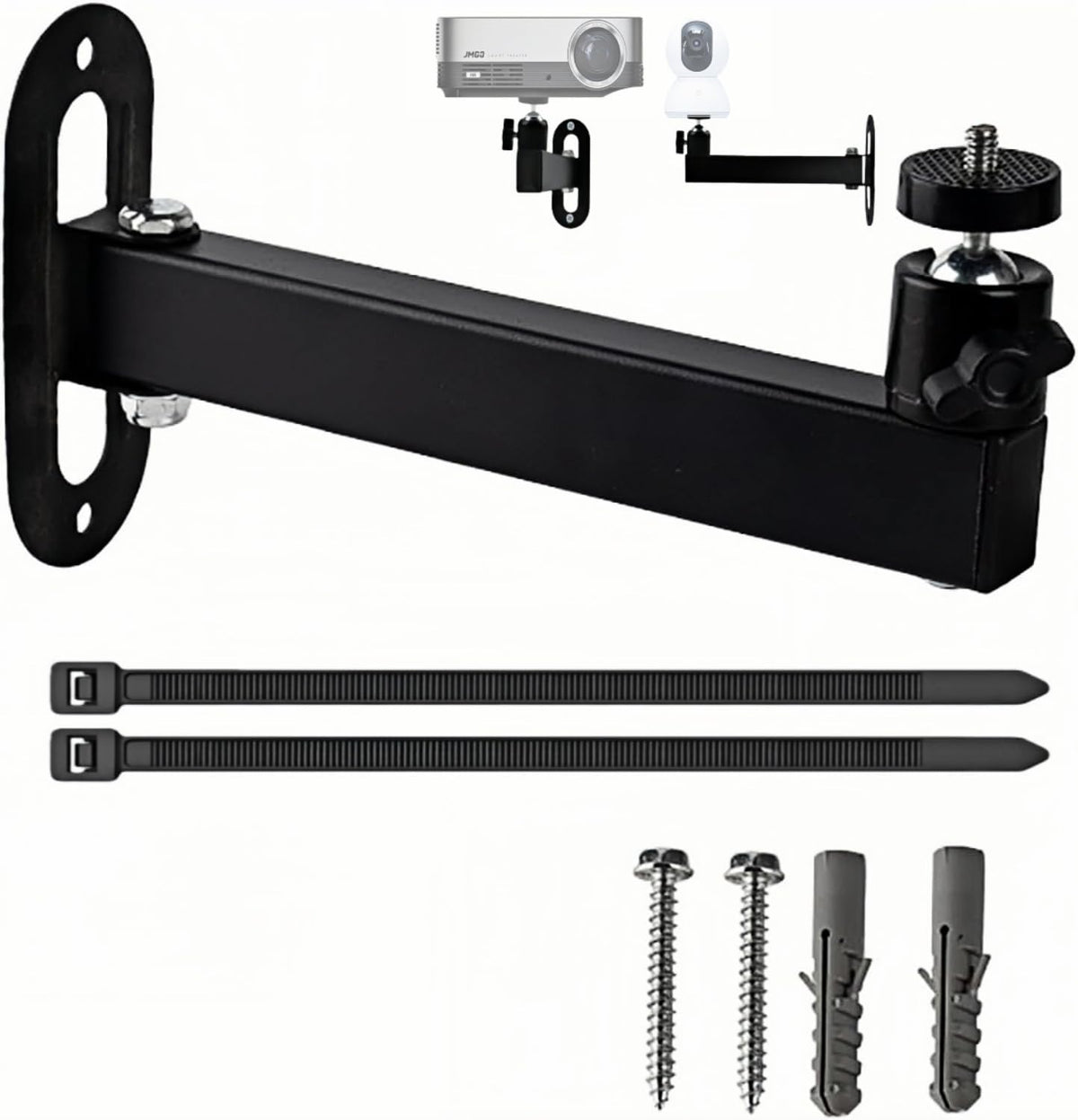 FINXRoll 1/4" 8.46in Foldable Universal Projector & CCTV Camera Wall/Ceiling Mount Bracket (Black) - Screw, Adjustable