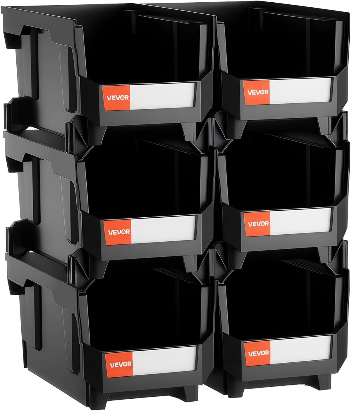 VEVOR Stackable Plastic Storage Bins - 6 Pack, 14.8 x 8.5 x 7.1 Inch, Ideal for Organizing Closet, Garage & Office Supplies - Black