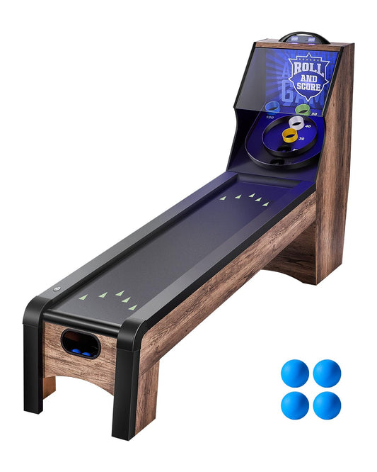 VEVOR 9' Roll and Score Classic Arcade Game Table, Indoor Skyball Machine Game Set with LED Electronic Scorer, Sound, Automatic Ball Return Home Recreation Game Room, 4 Balls Included