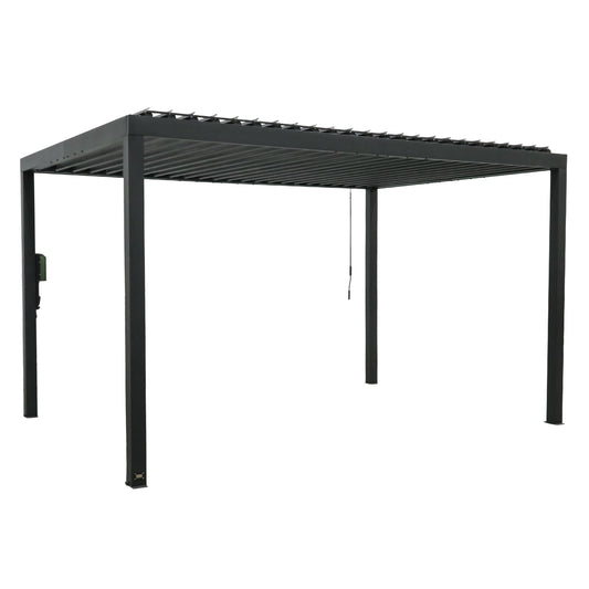 Backyard Discovery Sarasota 14' x 10' Galvanized Steel Louvered Pergola Kit with Adjustable Roof, Shade, Rain Protection, High-Wind Rating, Gutter System for Outdoor Patio, Garden, Deck, Entertaining