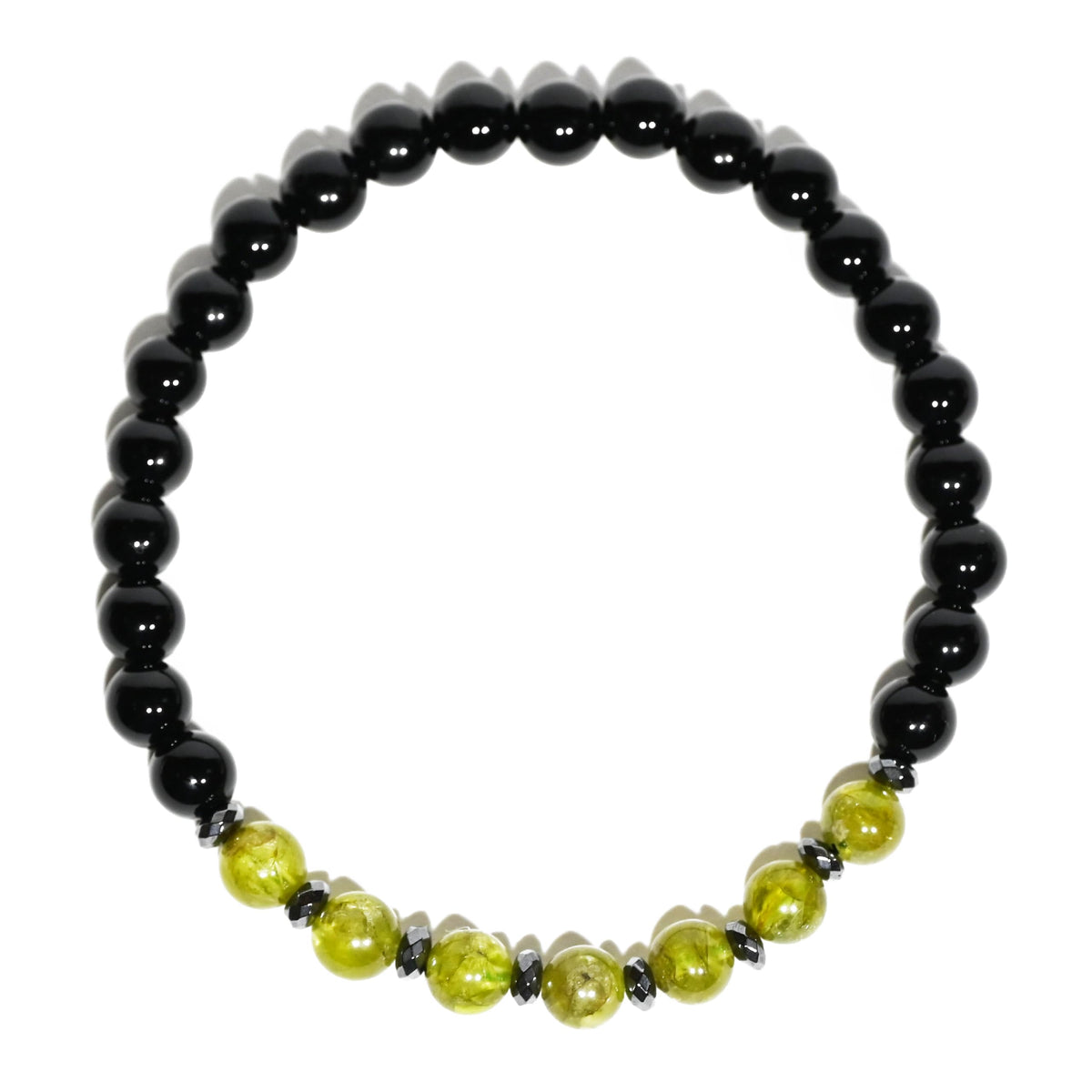 Joyfulmuze Men Gemstones Stretch Bracelet, Peridot Hematite Black Tourmaline, Handmade Spiritual Jewelry for Men, Natural Black Green Gems, Healing Chakra Bracelet, Fits 7-8.5" (peridot tourmaline)