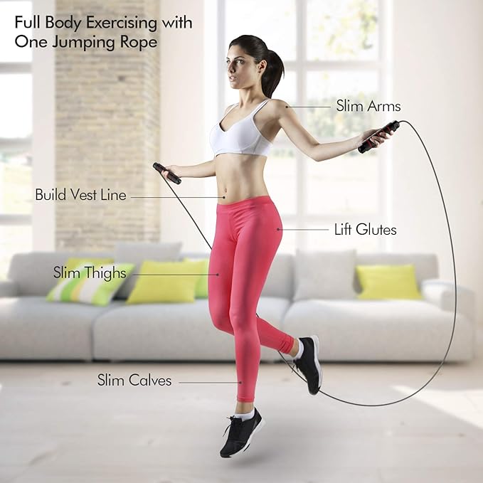Jump Rope, Tangle-Free Rapid Speed Jumping Rope Cable with Ball Bearings for Women, Men, and Kids, Adjustable Steel Jump Rope with Foam Handles for Home Gym Exercise Fitness Workout Equipment & Slim Body