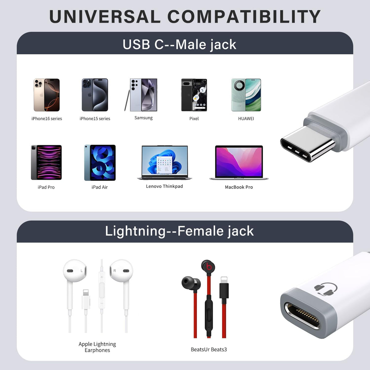 Mxcudu 16/16Pro/15/15Pro, 6/5, S24(Audio USB C to Lightning Audio Adapter, USB C Male to Female Lightning Headphone