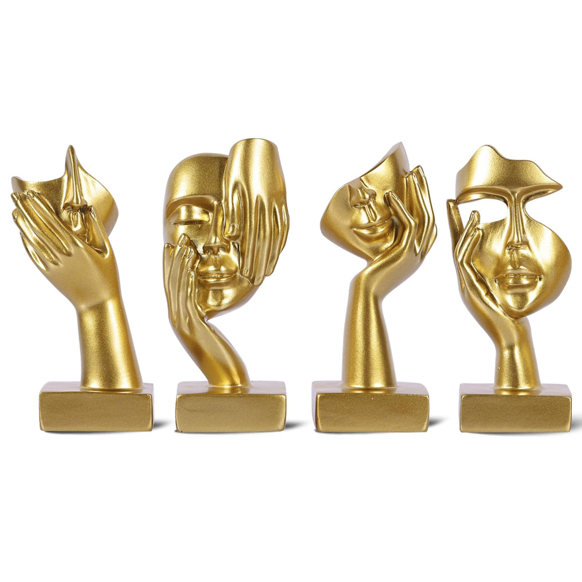 oliruim Gold Abstract Thinker Figurine Set of 4, Home Art Face Small Statue for Accents Decor Women Bedroom Shelf Bookcase Room Desk, TV Stand, Coffee Table Decor, Art Sculpture Gifts for Women (Gold)