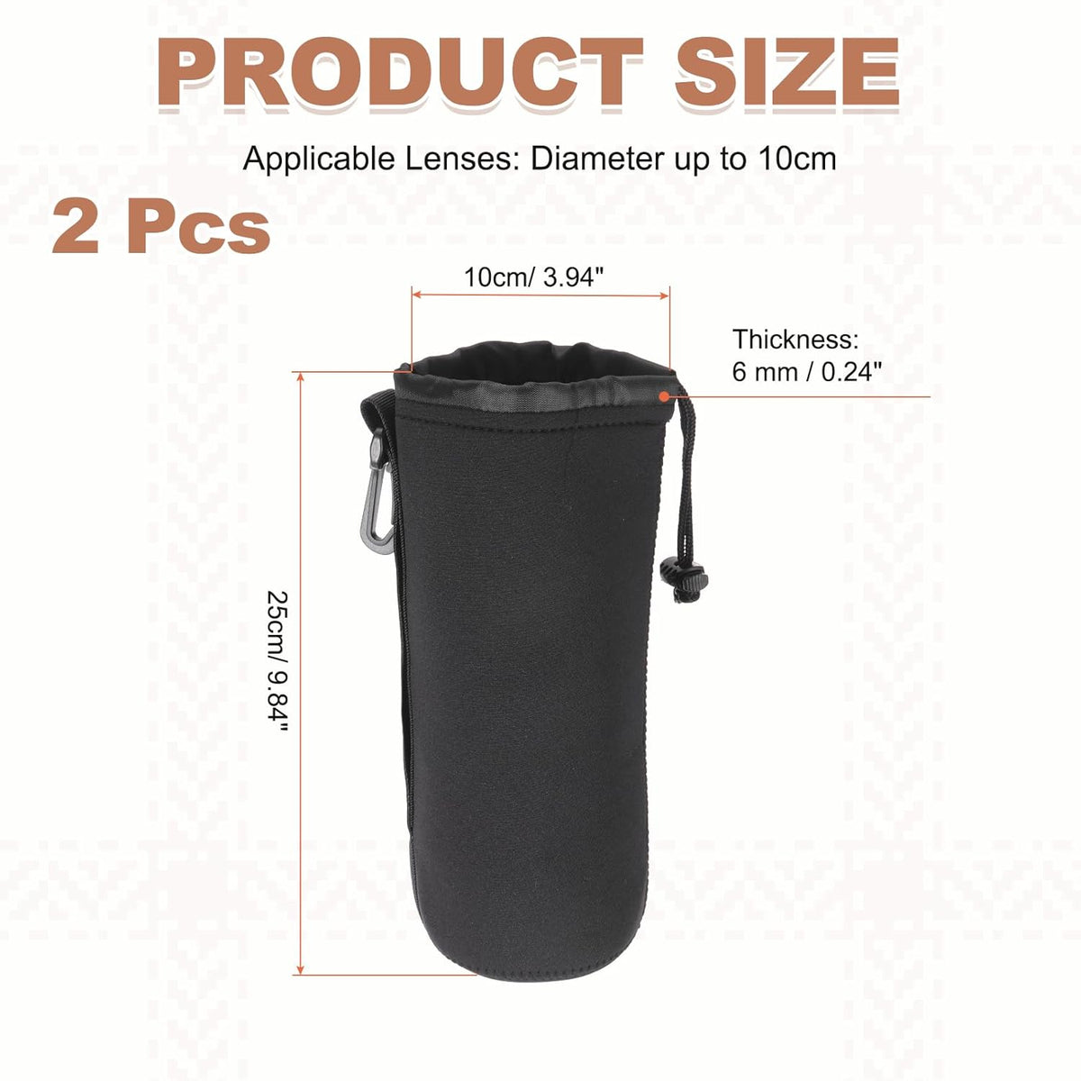2 4" 10" PATIKIL Pcs Camera Lens Pouch, ID x H Drawstring Lens Pouch Protective Camera Lens Case Bag Soft Plush