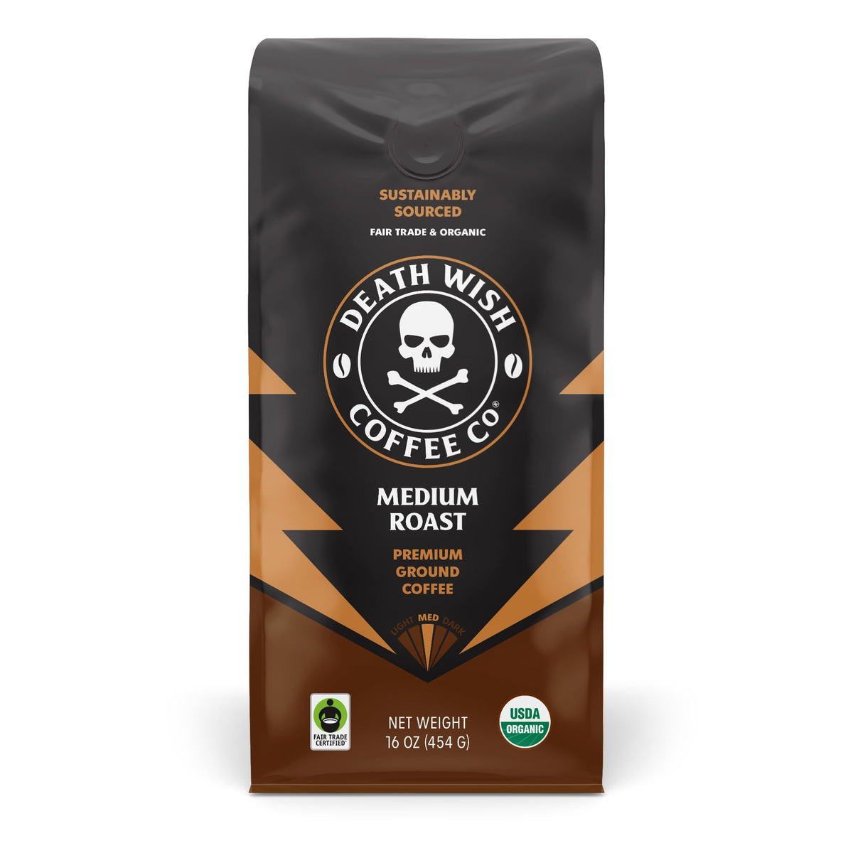 Death Wish Coffee, Organic and Fair Trade Medium Roast Ground Coffee, 16 Ounce (Pack of 1)