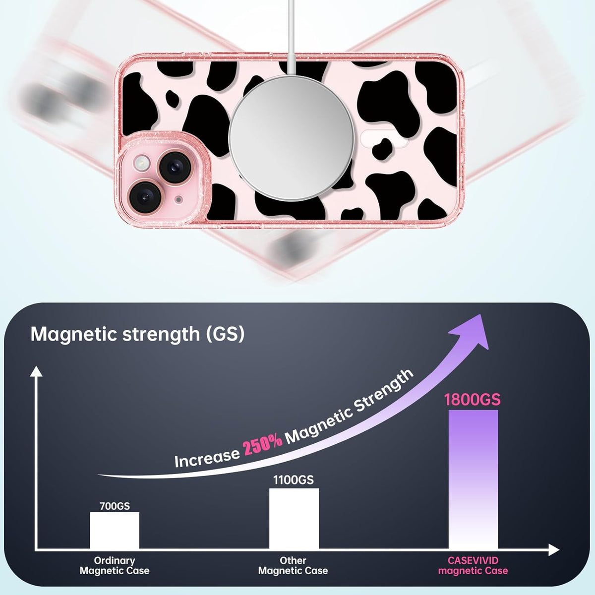 casevivid 15 6.1" Magnetic for iPhone Magsafe Case Cute Aesthetic - Glitter Pink Phone Case with Camera Protector