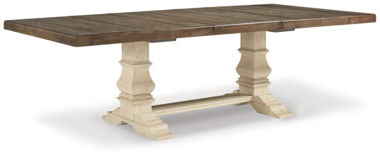 Signature Design by Ashley Bolanburg Farmhouse Extension Dining Table with Removable Center Leaf and Trestle Base, Dark Brown & White