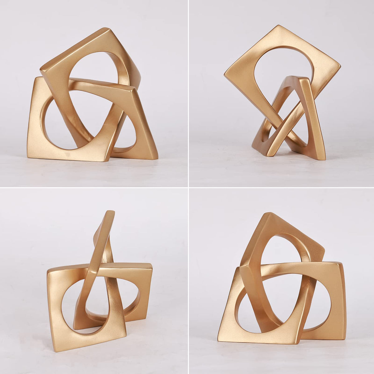 Modern Geometric Cube Decorations - Gold Knot Statues for Home, Bookcase, Tabletop, Console, Entryway & Dining Table Centerpieces