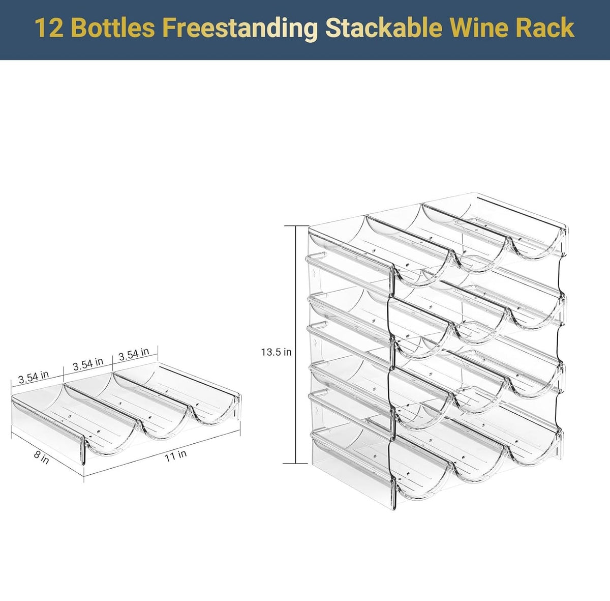 Plastic Water Bottle Organizer and Wine Rack Storage Holder,4 Tier 12 Containers Stackable Free-Standing Bottle Storage Rack for Kitchen Countertops, Table Top, Pantry, Bars, Cabinets, Fridge - Clear
