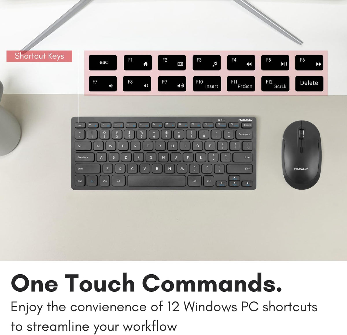 Macally 2.4G Mini Compact Keyboard - Wireless Keyboards for Desktop PC, Surface, Chromebook, Notebook, Laptop Keyboard