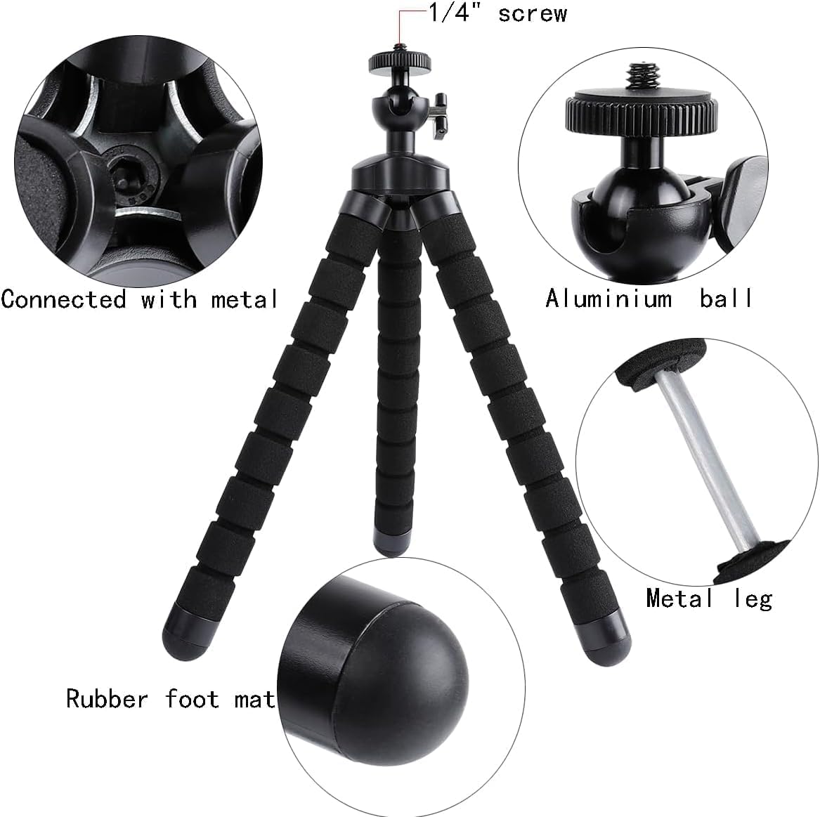 Acuvar Flexible Phone Tripod Stand, Mini Portable Smartphone Tripod with Adjustable Holder for iPhone & Android