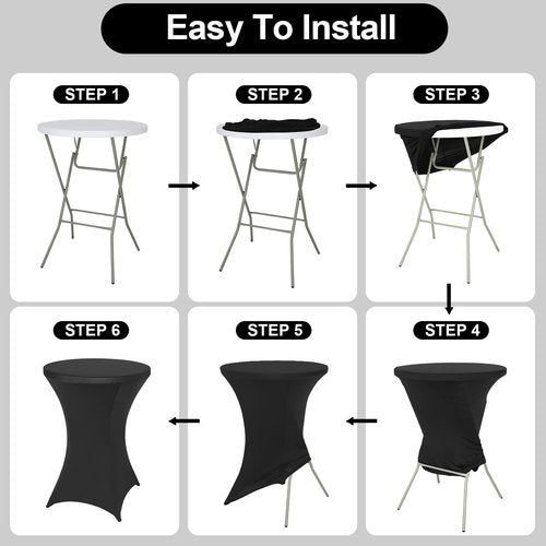 FestiCorp 6 Pack Spandex Black Table Cover, Cocktail Fitted Tablecloths, Round Highboy Stretch Table Covers Cloths for Party, DJ, Bar, Wedding, Birthday, Banquet, 30"-32" Diameter x 40"-43" Height