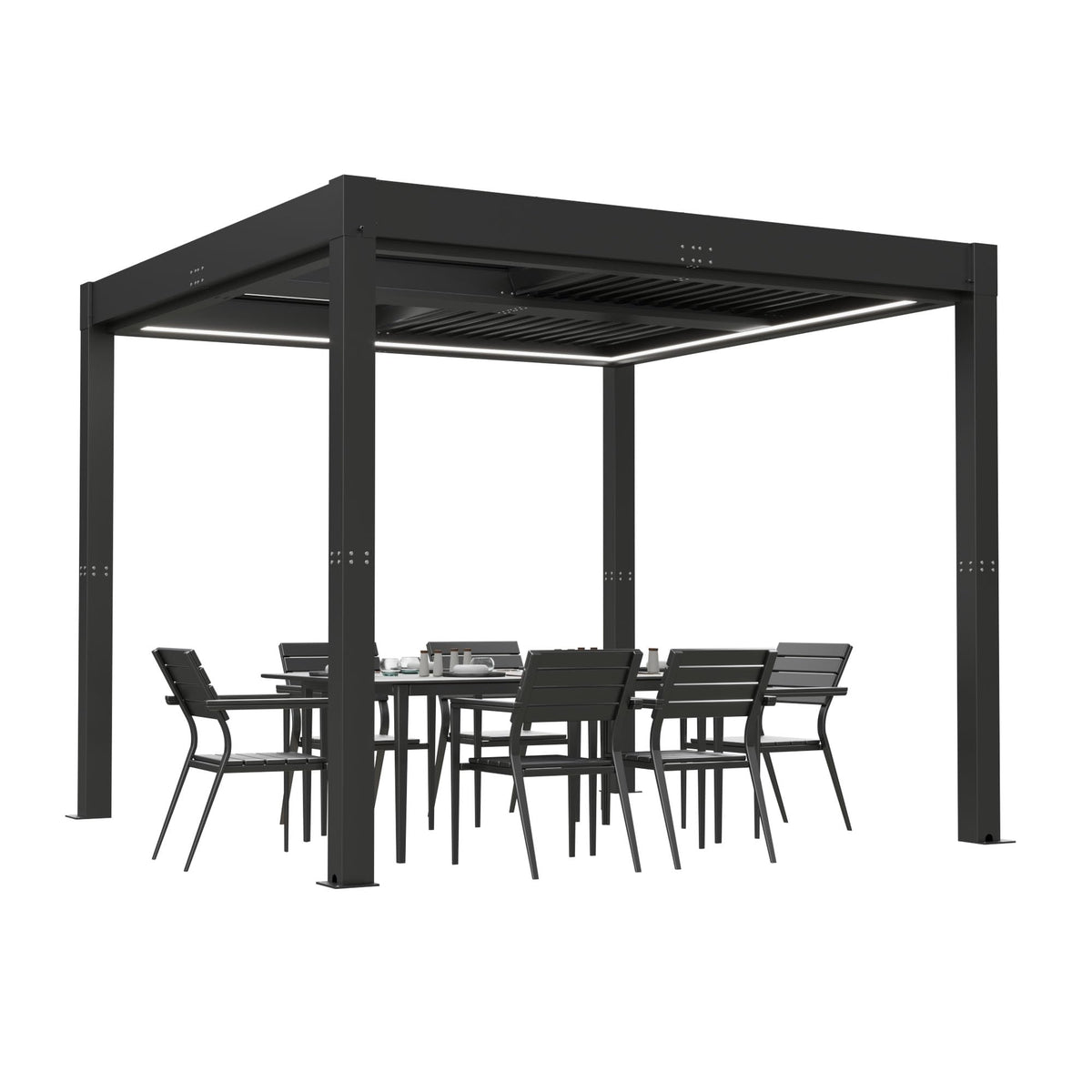 Patiowell 10x10 FT Louvered Pergola, Electric Outdoor Aluminum Pergola with LED Lights, Modern Hardtop Gazebo with Integrated Drainage & Adjustable Roof for Patio Backyard Deck, Gray