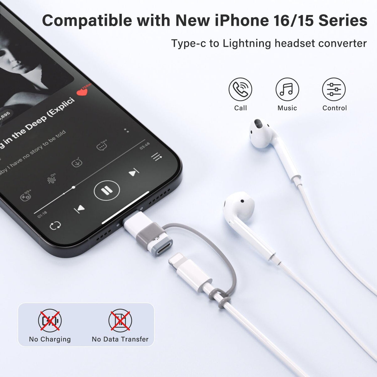 Mxcudu 16/16Pro/15/15Pro, 6/5, S24(Audio USB C to Lightning Audio Adapter, USB C Male to Female Lightning Headphone