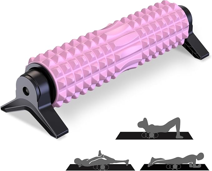 Trigger Point Foam Roller with Stand, 18 Inch Medium Density Foam Roller Long Yoga Roller Foam Exercise Roller for Physical Therapy, Muscles Deep Tissue, Pilates, Back Pain and Muscle Recovery (Pink)