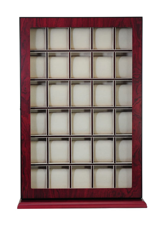 TIMELYBUYS 30 Piece Cherry Wood Watch Display Wall Hanging Case and Storage Organizer Box and Stand Father's Day