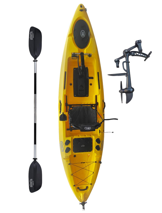Upgraded Brooklyn 12.0 Pro Pedal Drive Propeller Kayak by BKC, 12 ft Hands-Free Single Fishing Kayak, Rudder Steering, 70 lb Hull, Watertight Storage & Adjustable Seat (Sunburst)