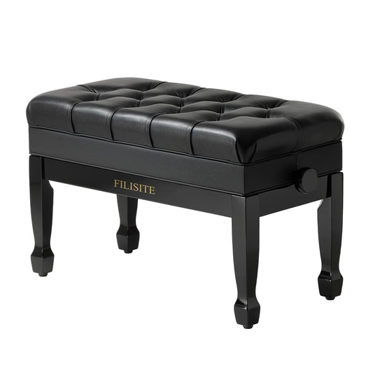 FILISITE Genuine Leather Duet Piano Bench with Storage,Adjustable Heavy Duty Wooden Double Keyboard Seat XHJ-11G(Black)